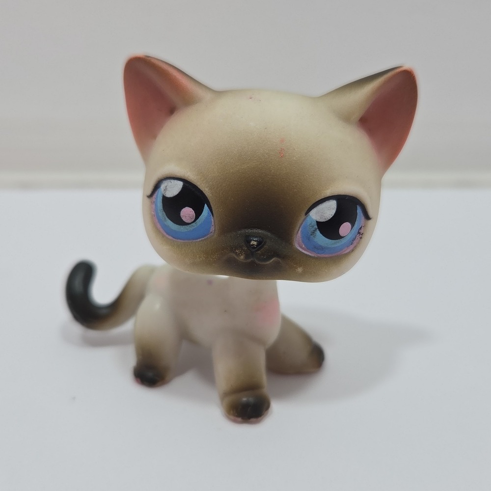 Authentic LPS Littlest Pet Shop #5 Siamese Shorthair Cat Black White Blue Eyes